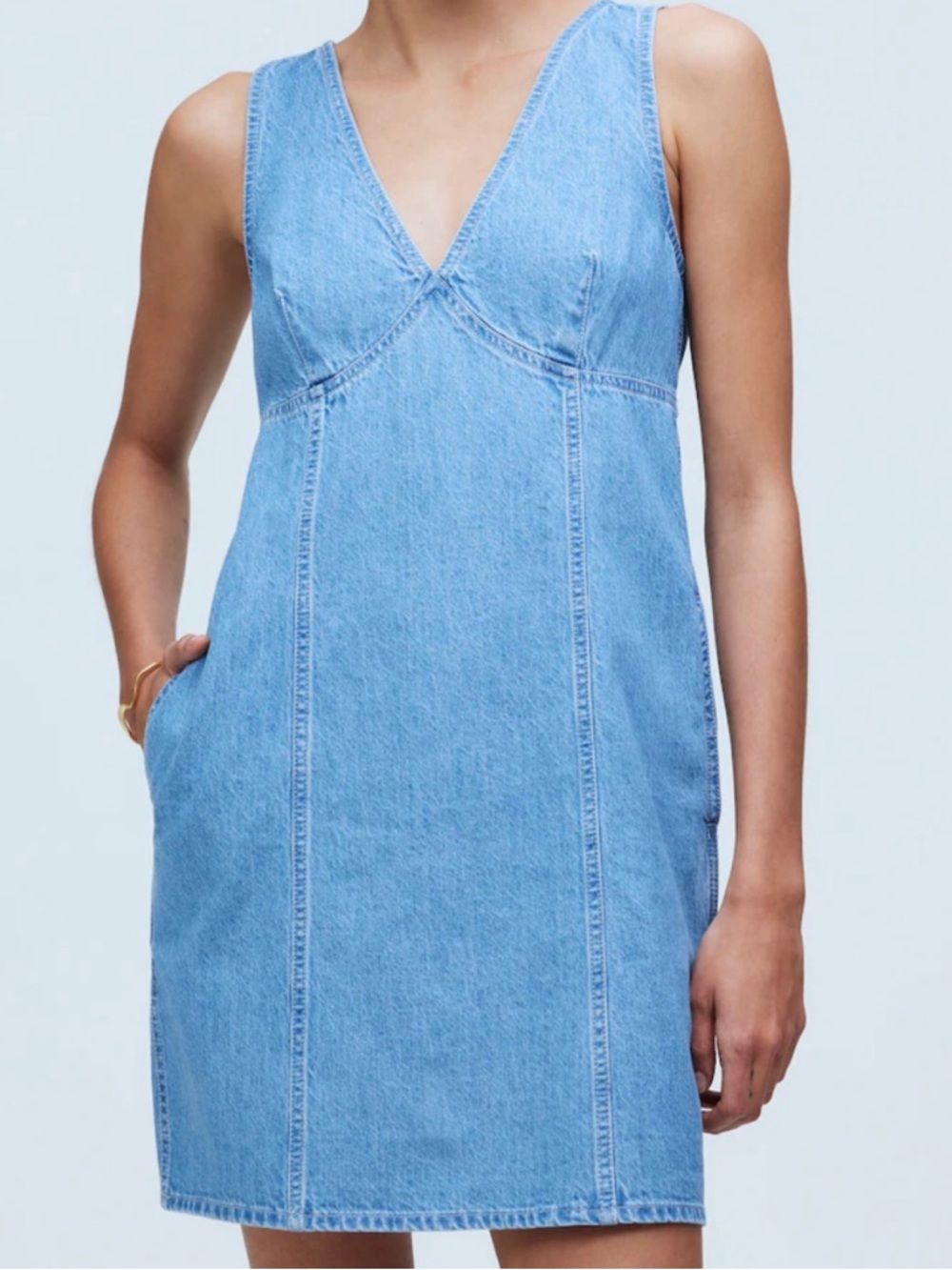 Madewell Denim V-Neck Sleeveless Dress - Light Blue